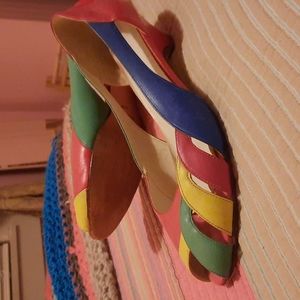 Vintage, leather Calico pumps with kitten heel